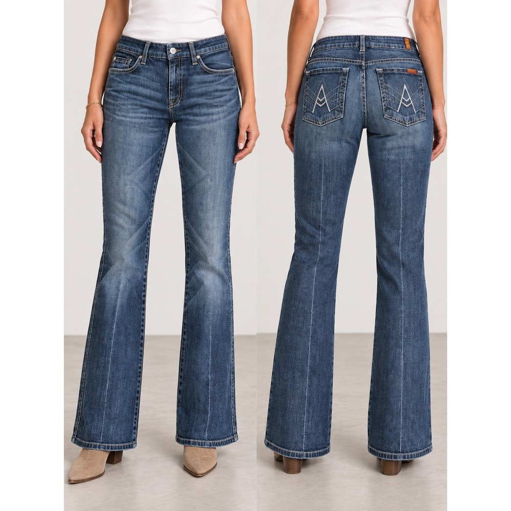 Vtg 7 For All Mankind A Pocket Jeans Women 29 Blue Flare Y2K Boho Western